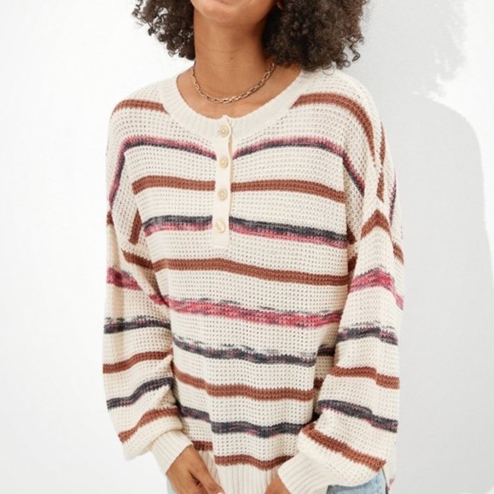 American Eagle Henley Striped Sweater